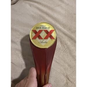 Dos Equis XX Amber Lager 10” Beer Tap Handle Wood Keg Kegerator Man Cave